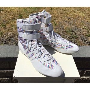 Rare Adidas White Leather Wrestling Men's Shoes Size 11